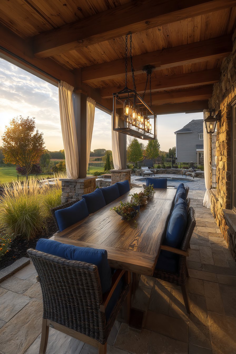 Solid-Roof Dining Pavilion with Stone Columns