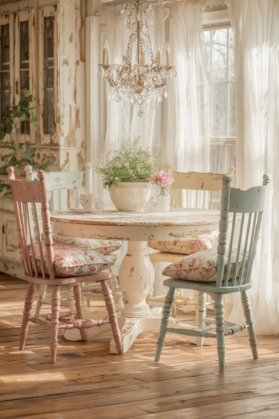 Distressed Breakfast Nook with Mismatched Seating