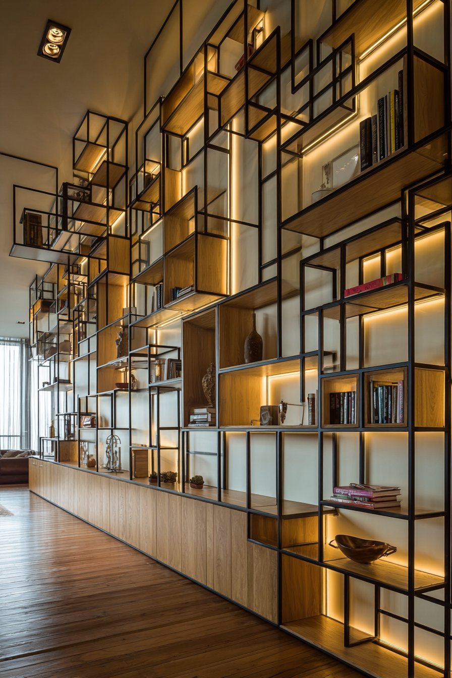 Asymmetrical Built-In Shelving System