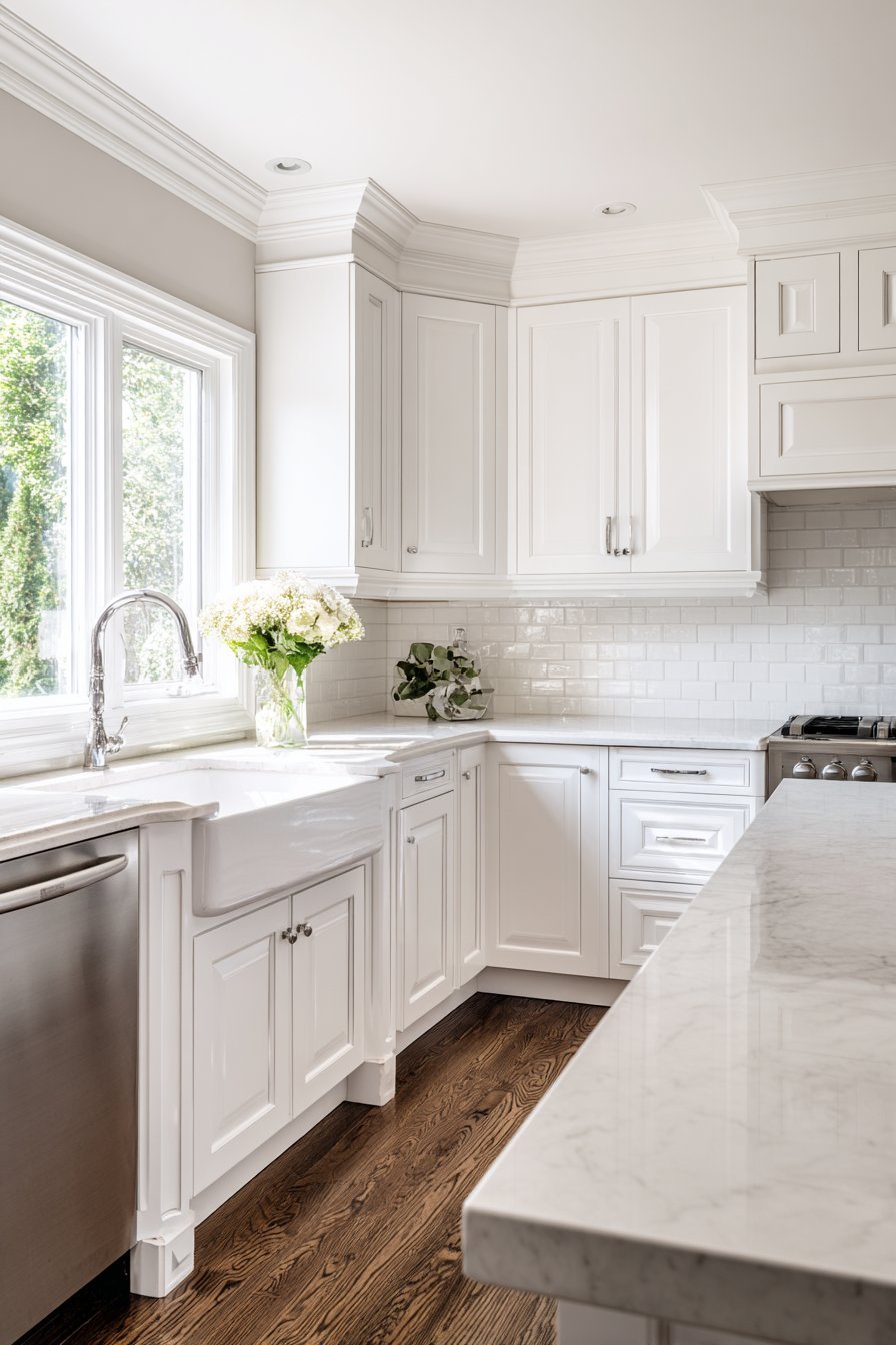 White Shaker Elegance with Marble Countertops
