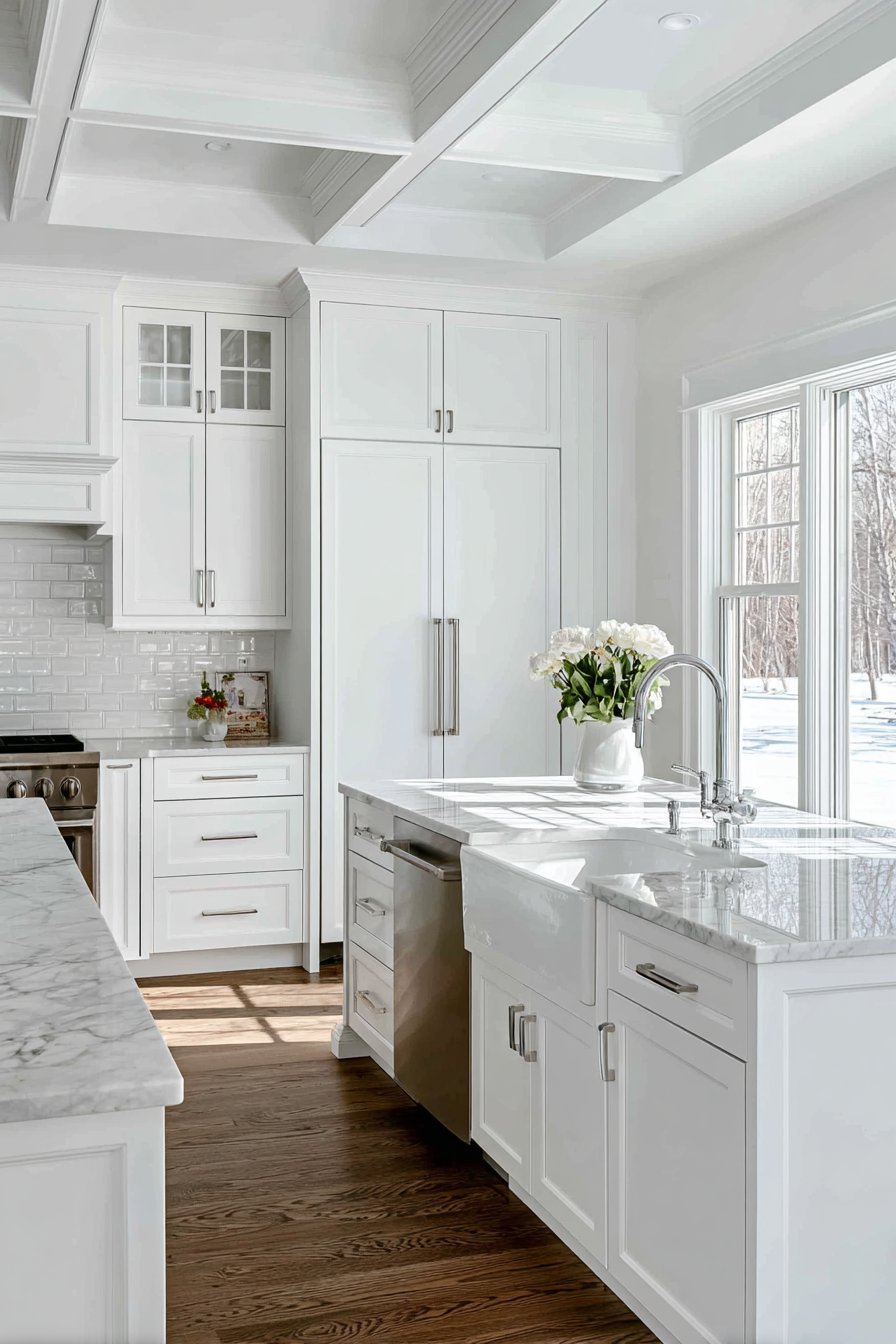 White Shaker Elegance with Marble Countertops