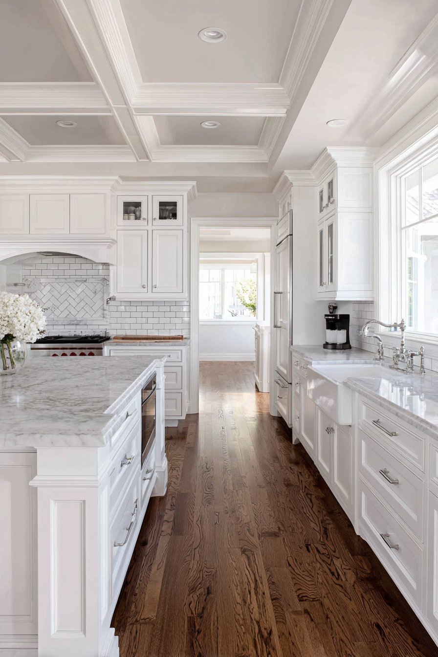 White Shaker Elegance with Marble Countertops