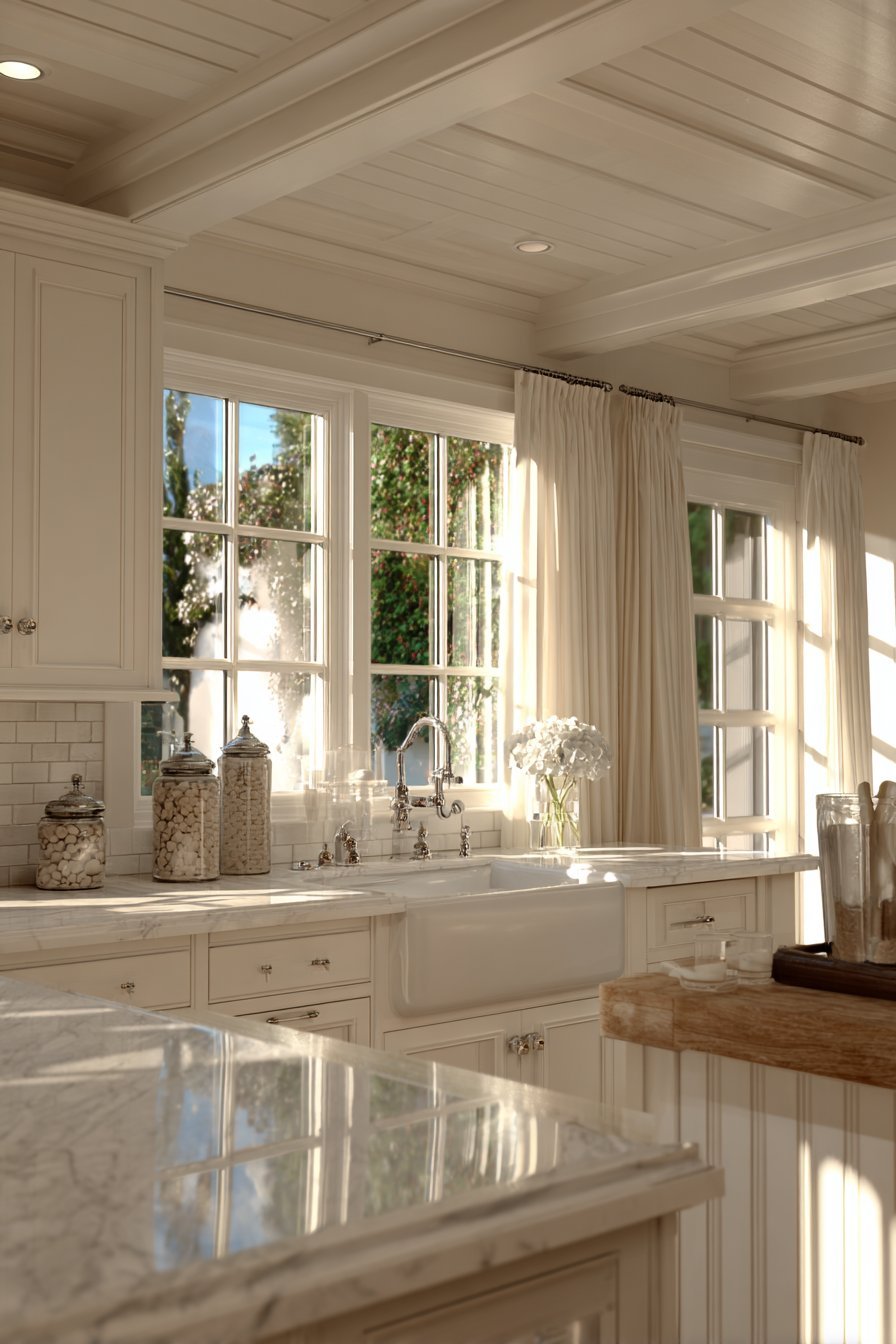 White Shaker Elegance with Marble Countertops