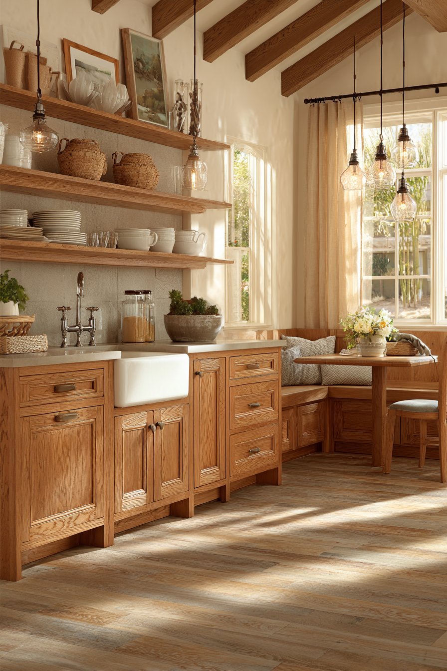 Warm Honey Oak Kitchen with Farmhouse Charm