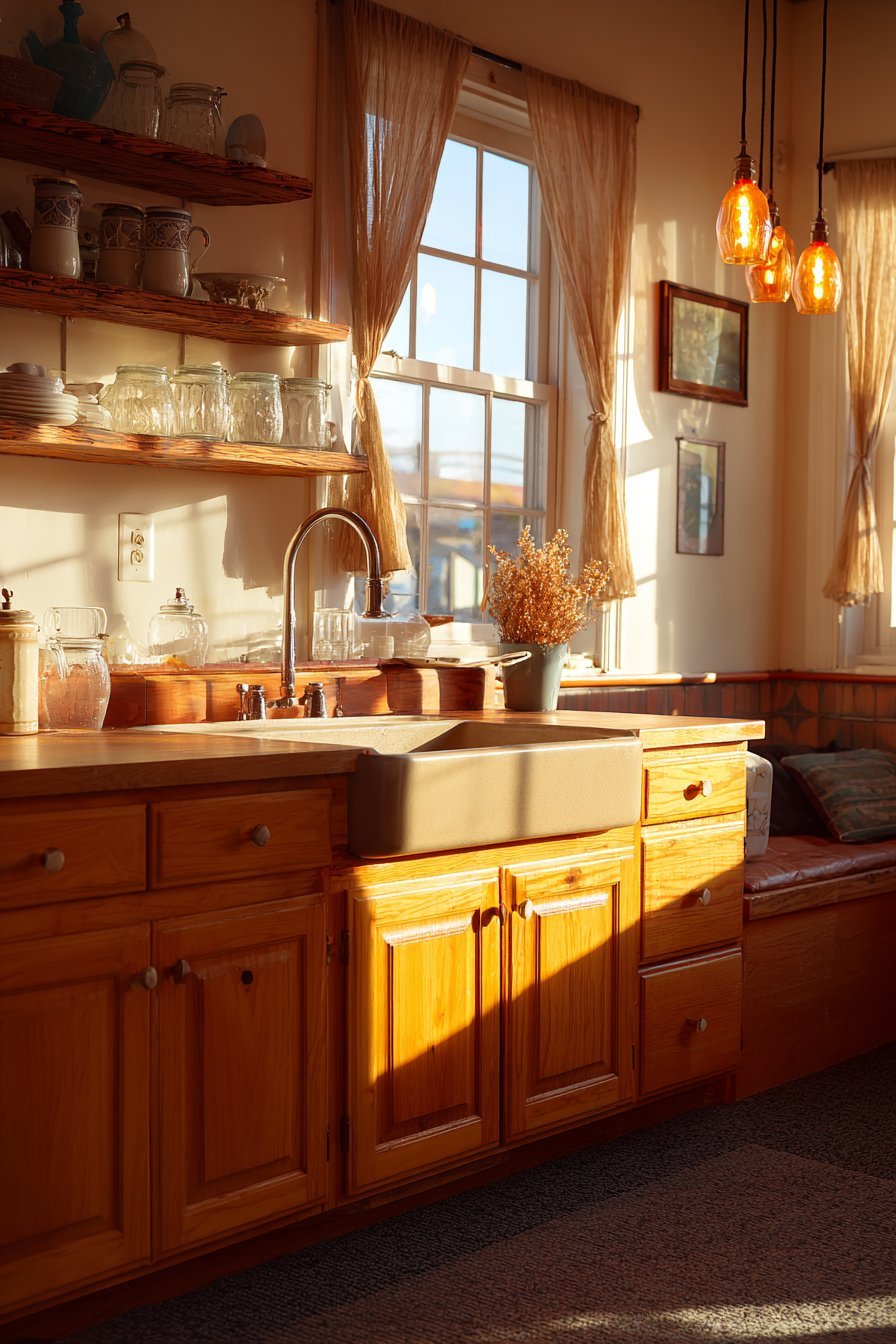 Warm Honey Oak Kitchen with Farmhouse Charm