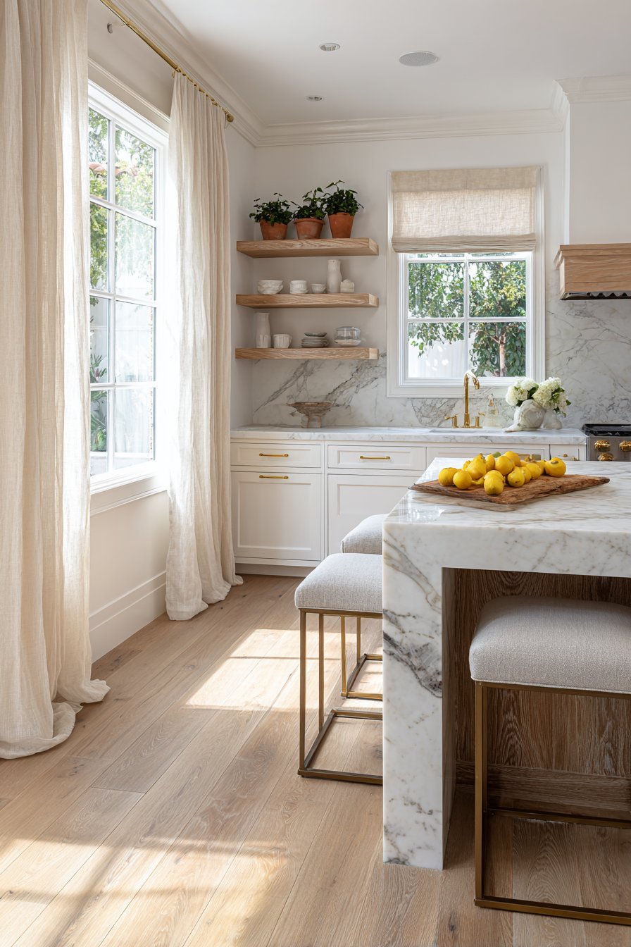 Marble Waterfall Island with Fresh Herb Display