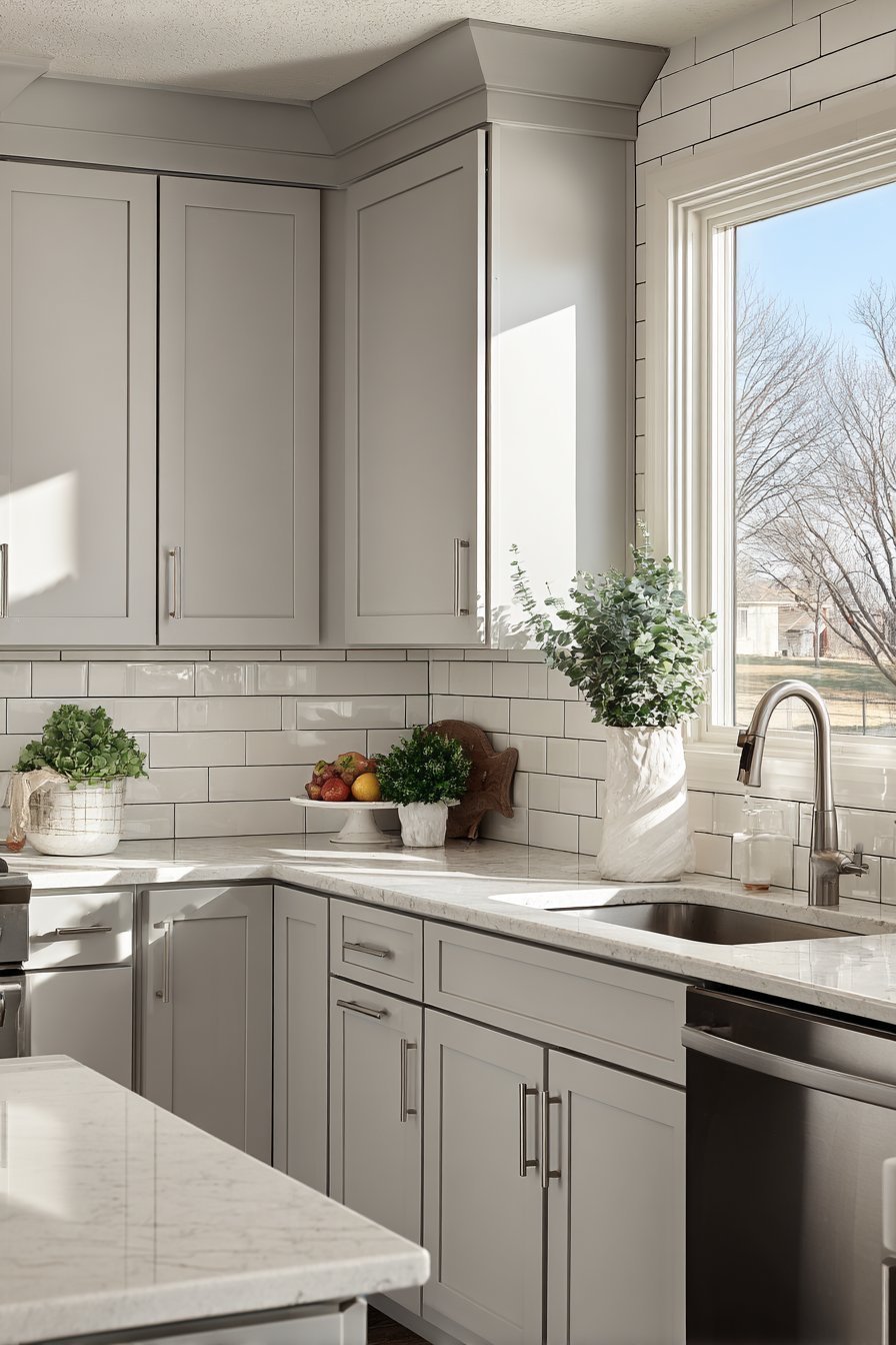 Soft Dove Grey Shaker Kitchen with White Quartz