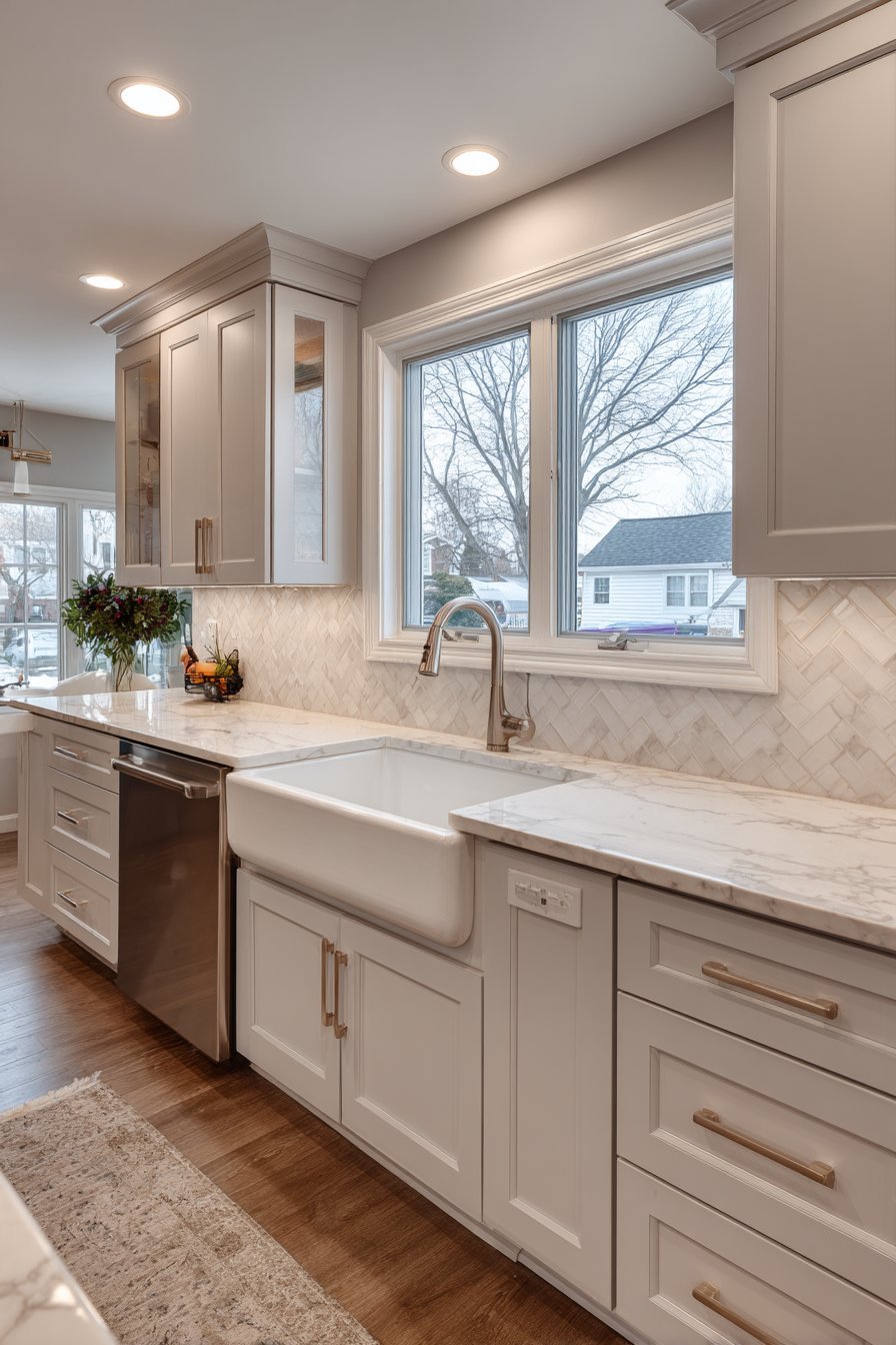 Soft Dove Grey Shaker Kitchen with White Quartz