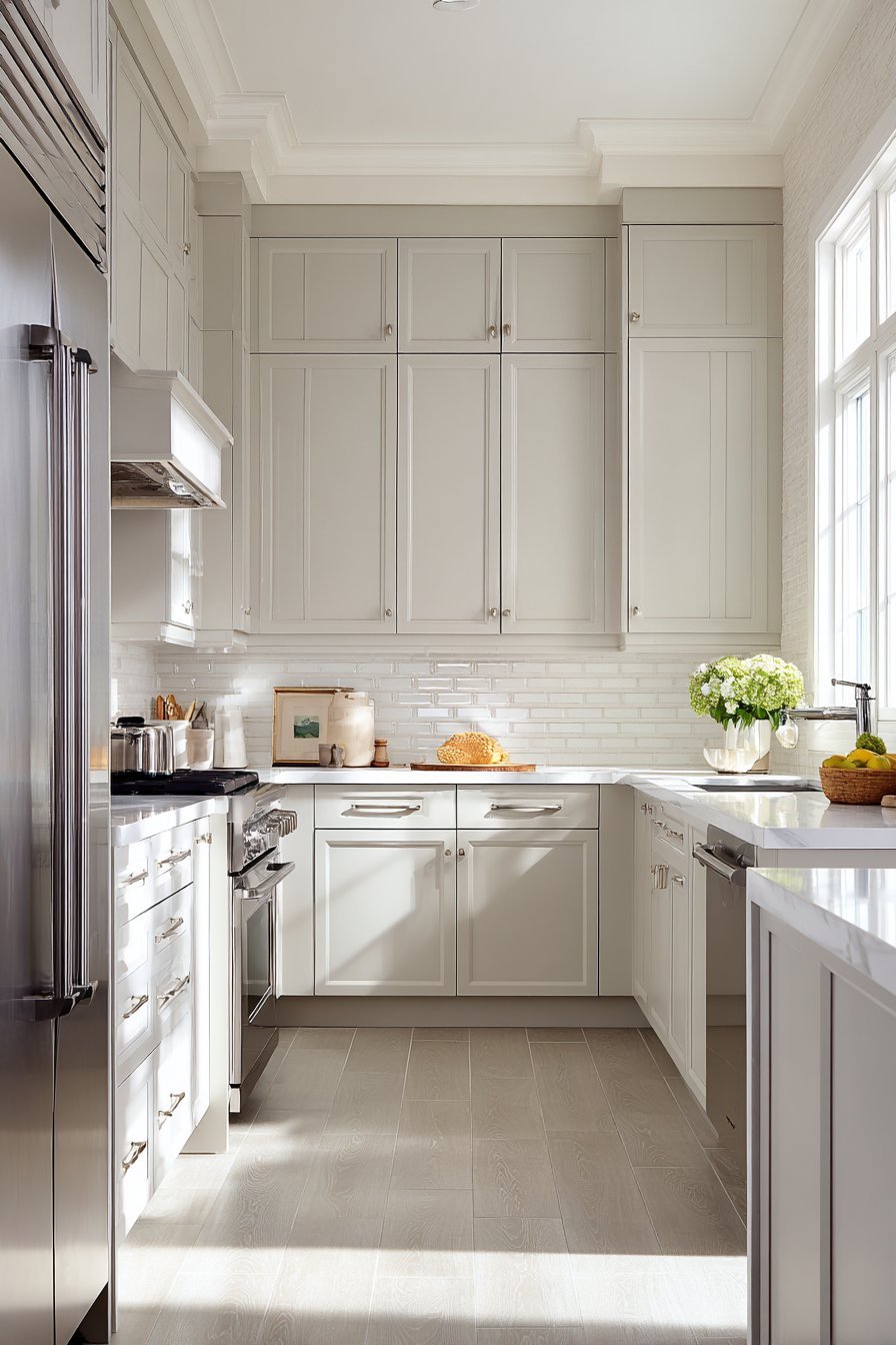 Soft Dove Grey Shaker Kitchen with White Quartz