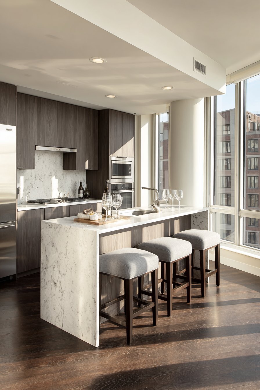 Sleek Charcoal Grey with White Quartz Contrast