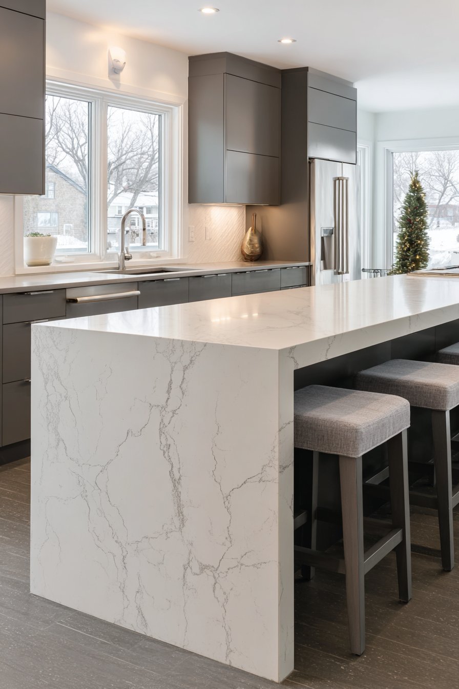 Sleek Charcoal Grey with White Quartz Contrast