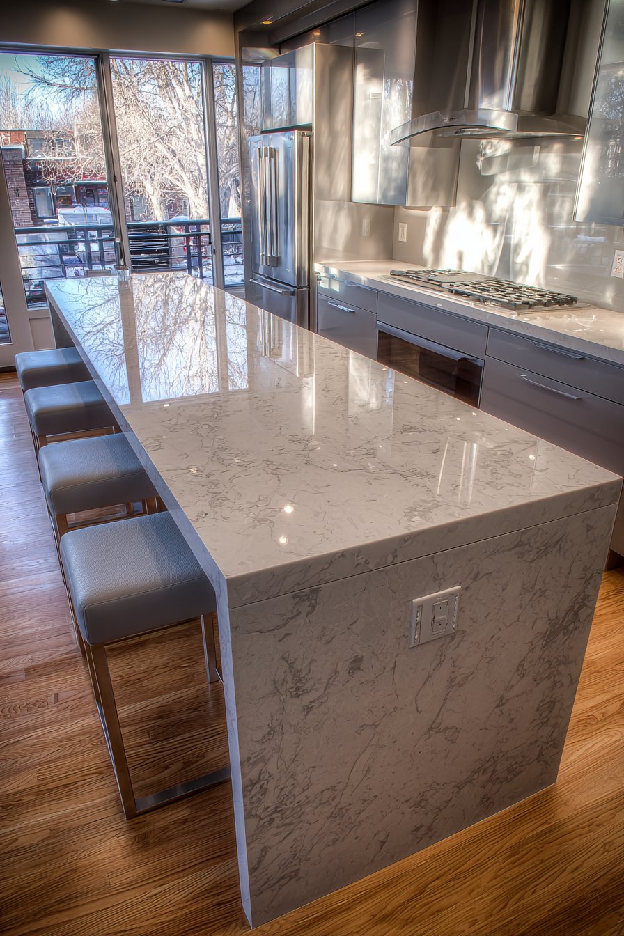 Sleek Charcoal Grey with White Quartz Contrast