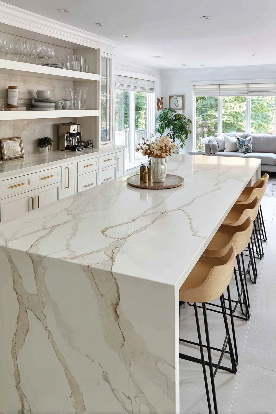 Waterfall Edge Quartz Island Centerpiece