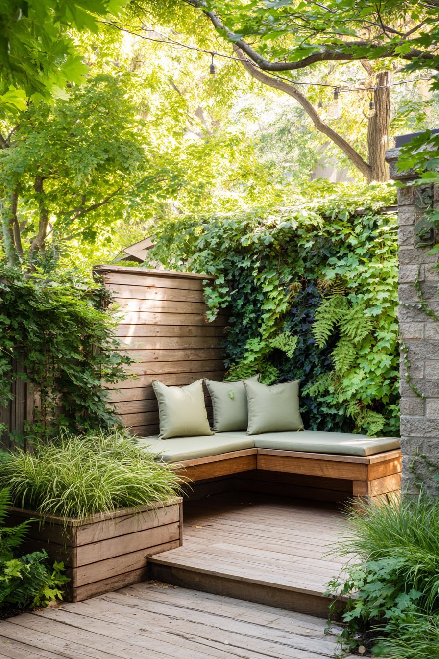 Wooden Deck Retreat with Vertical Garden Privacy