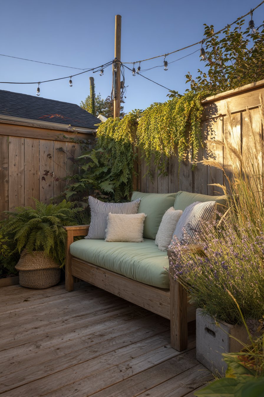 Wooden Deck Retreat with Vertical Garden Privacy