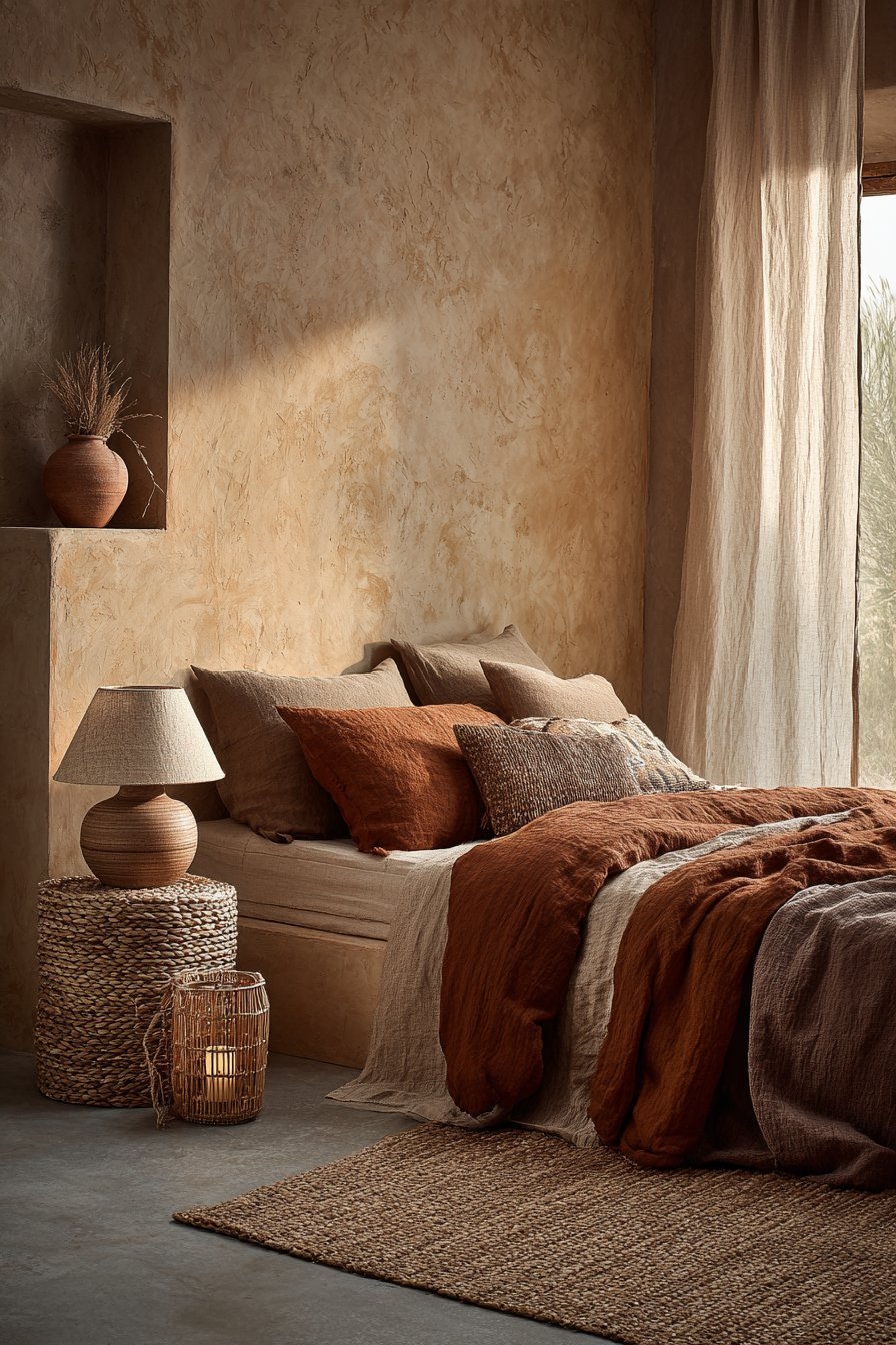 Terracotta Linen Platform Bed Sanctuary