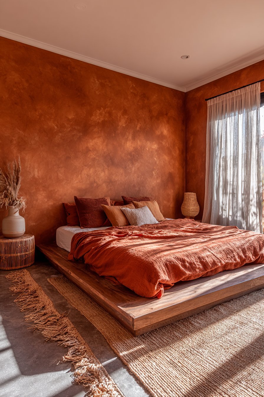 Terracotta Linen Platform Bed Sanctuary