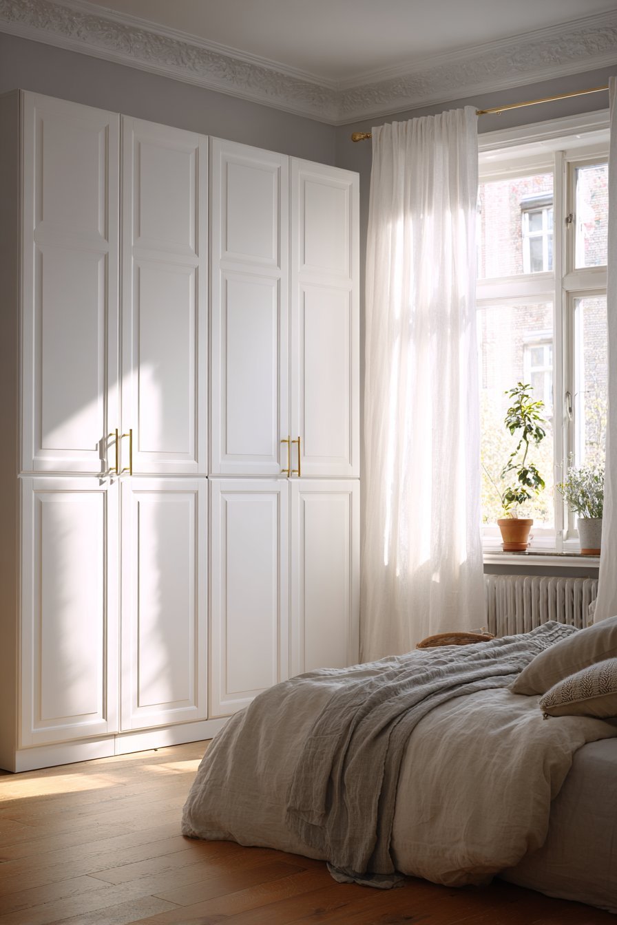 Scandinavian Serenity with Paneled White Wardrobe