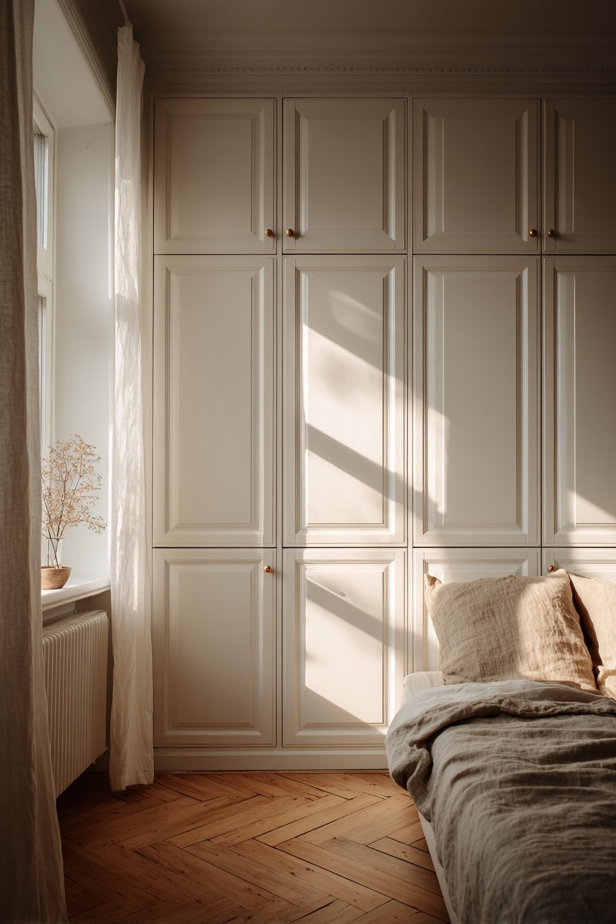 Scandinavian Serenity with Paneled White Wardrobe