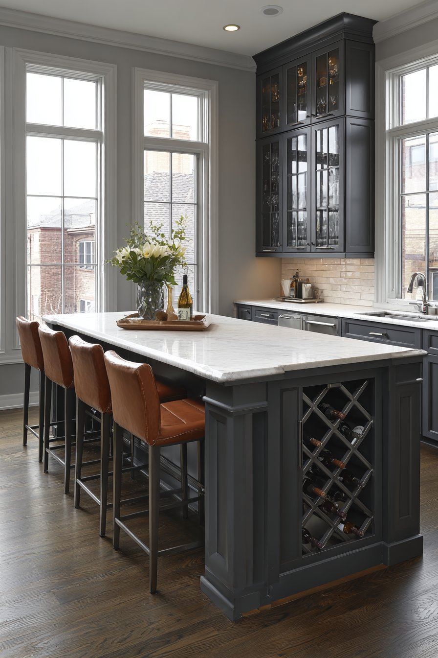 Social Kitchen Island with Wine Storage
