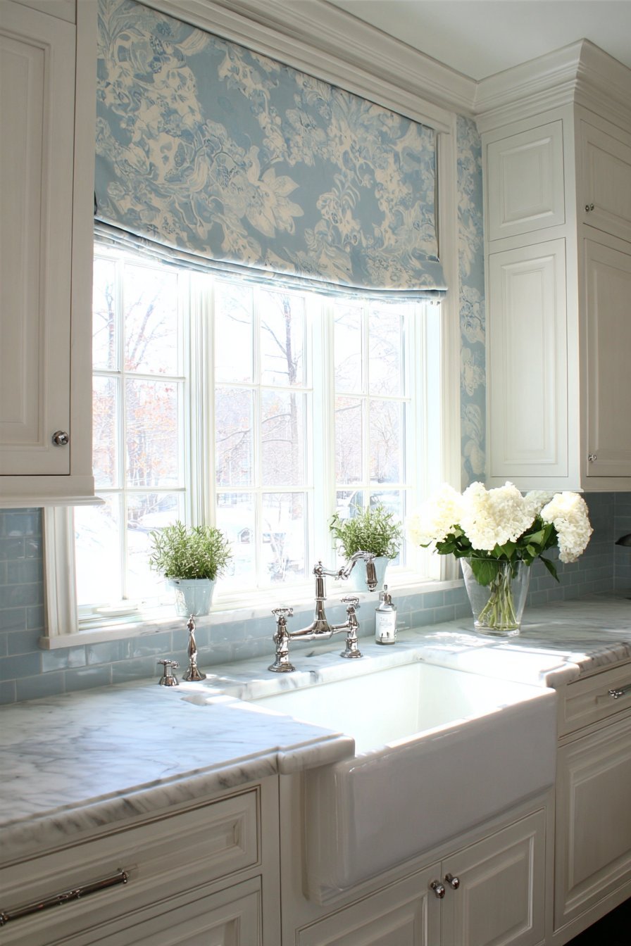 Classic Window Treatment with Farmhouse Sink