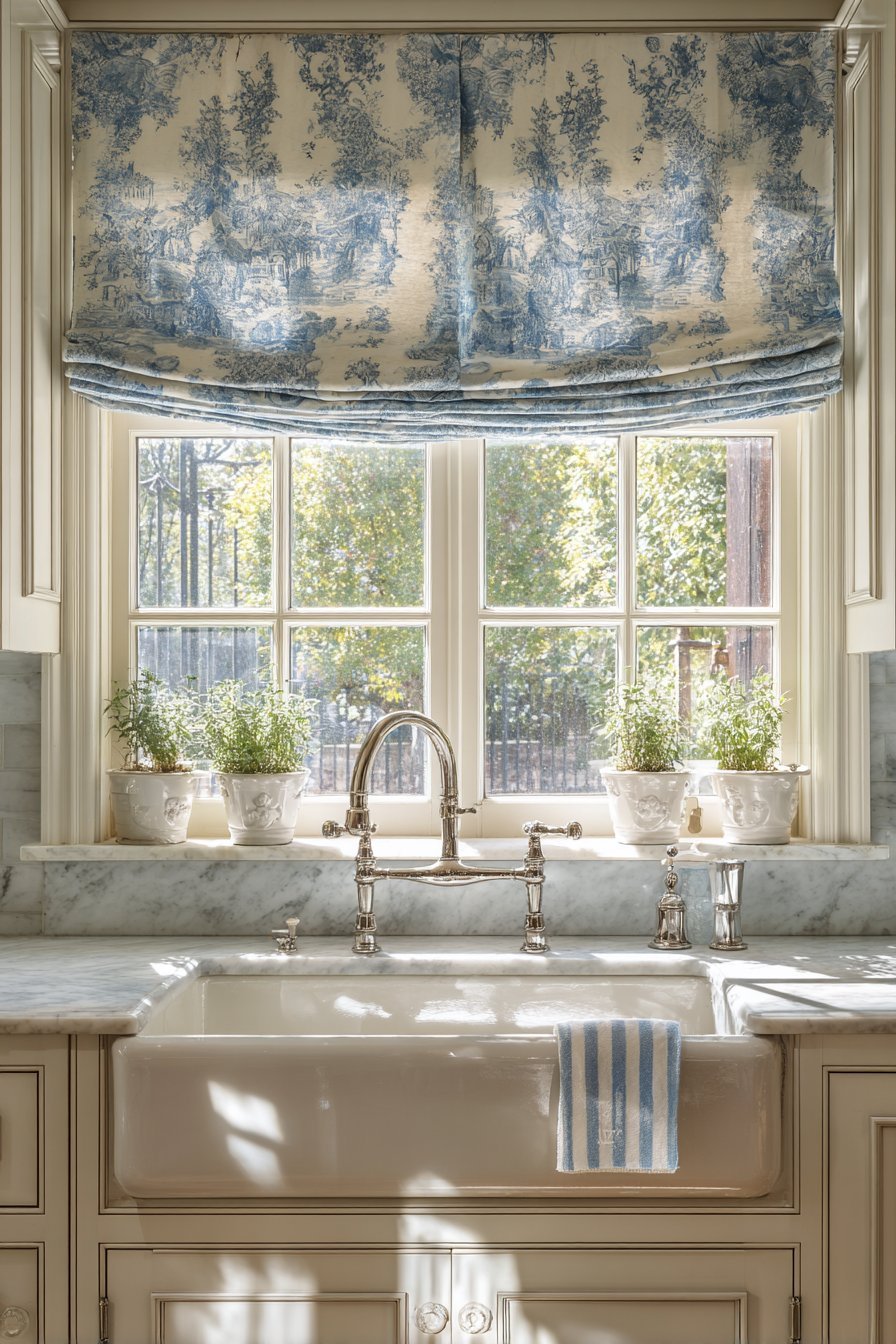 Classic Window Treatment with Farmhouse Sink