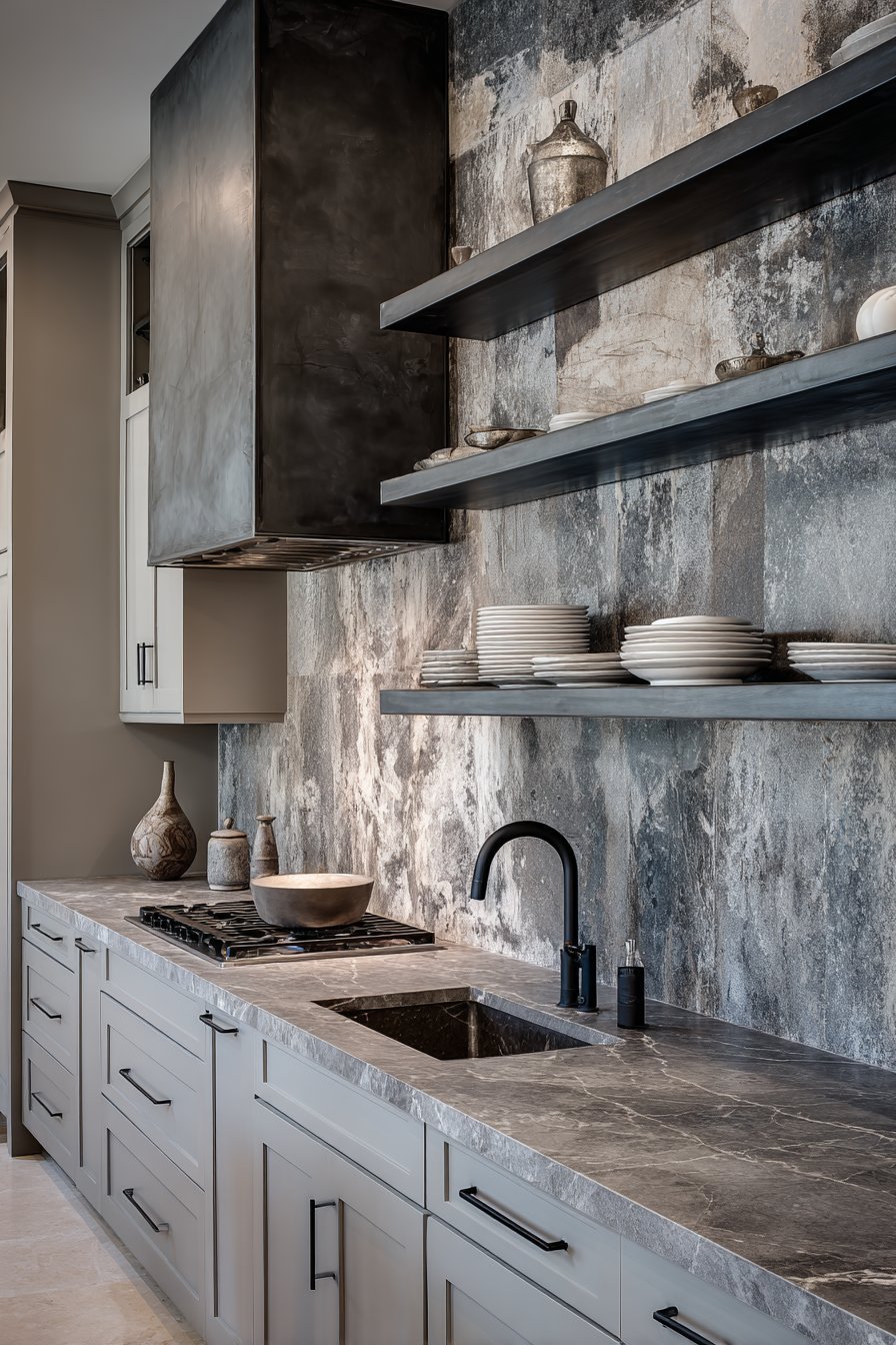 Artisanal Grey Backsplash Feature Wall