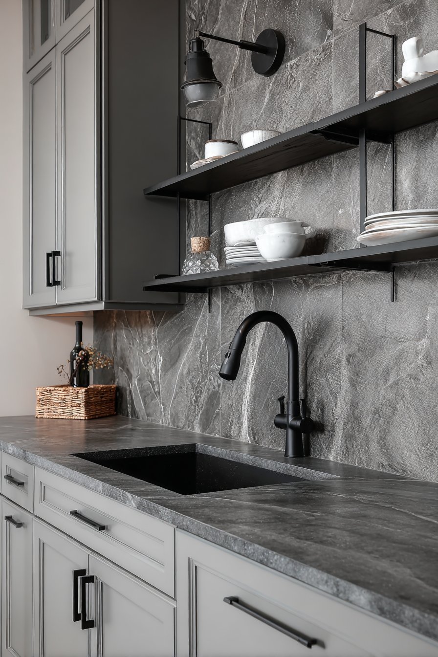 Artisanal Grey Backsplash Feature Wall