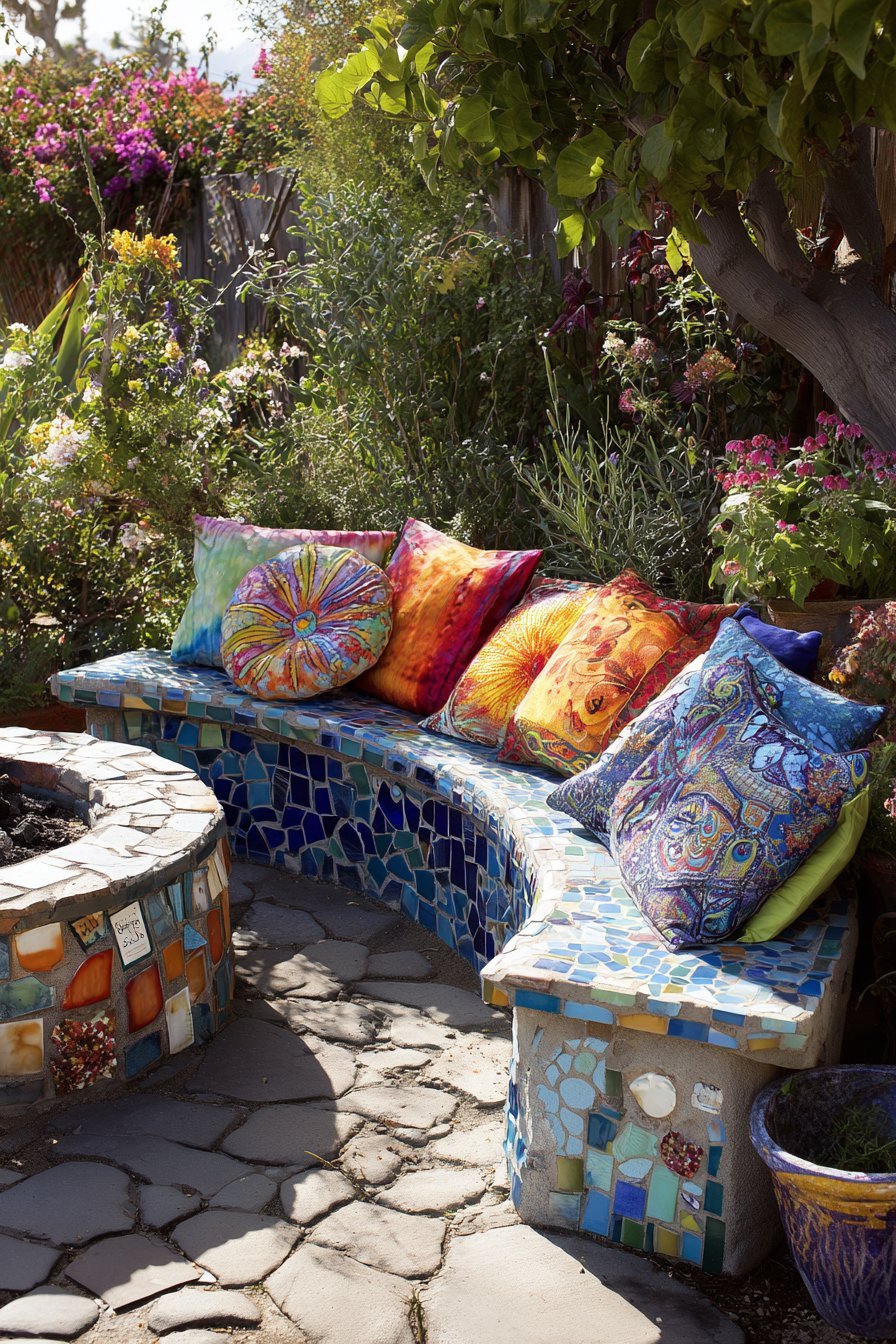 Mosaic Earthen Cob Bench