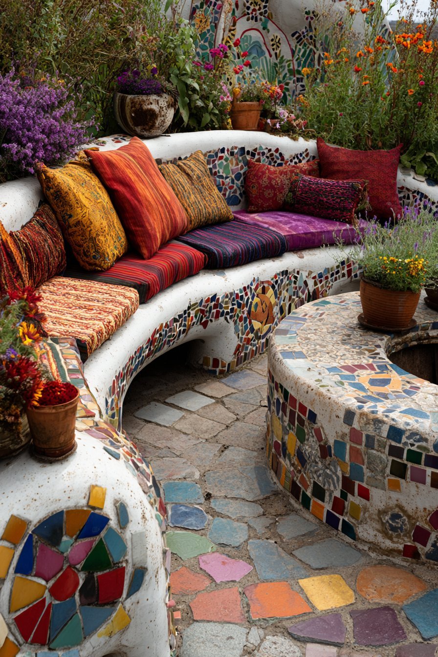 Mosaic Earthen Cob Bench