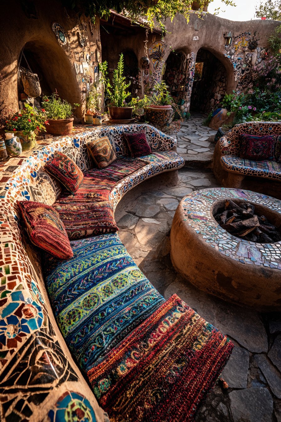 Mosaic Earthen Cob Bench