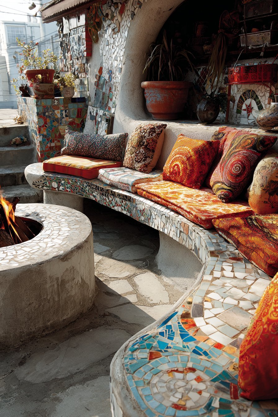 Mosaic Earthen Cob Bench