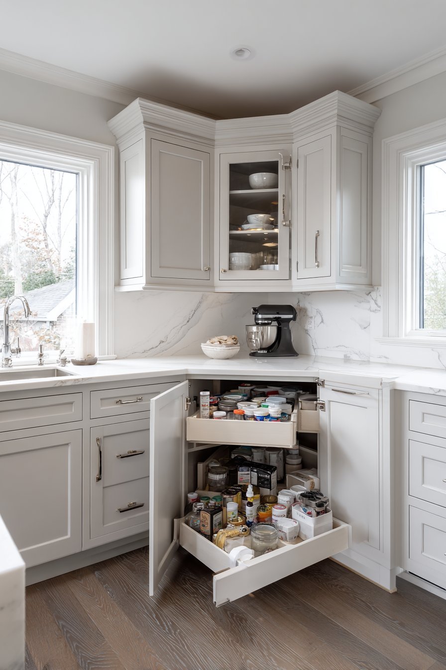 Diagonal Corner Cabinet Solution