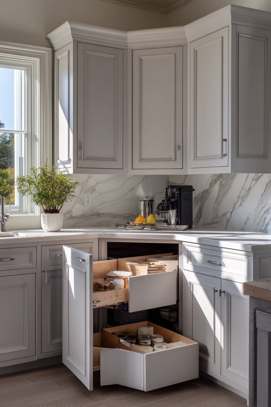 Diagonal Corner Cabinet Solution