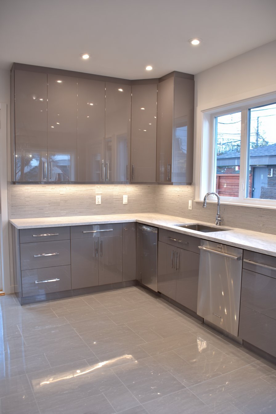 L-Shaped Grey Kitchen with Integrated Pantry