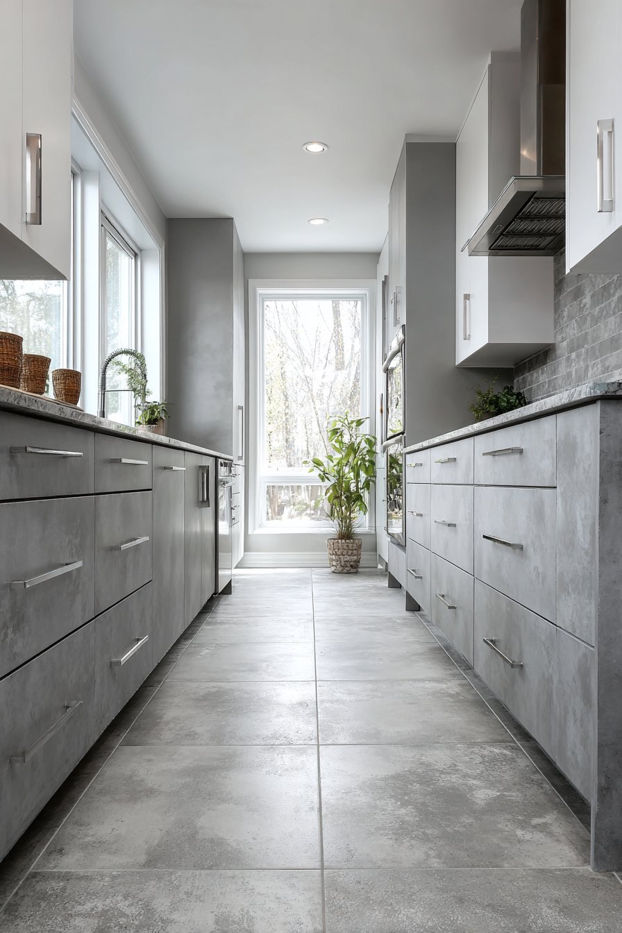 Concrete-Look Grey with Granite Island
