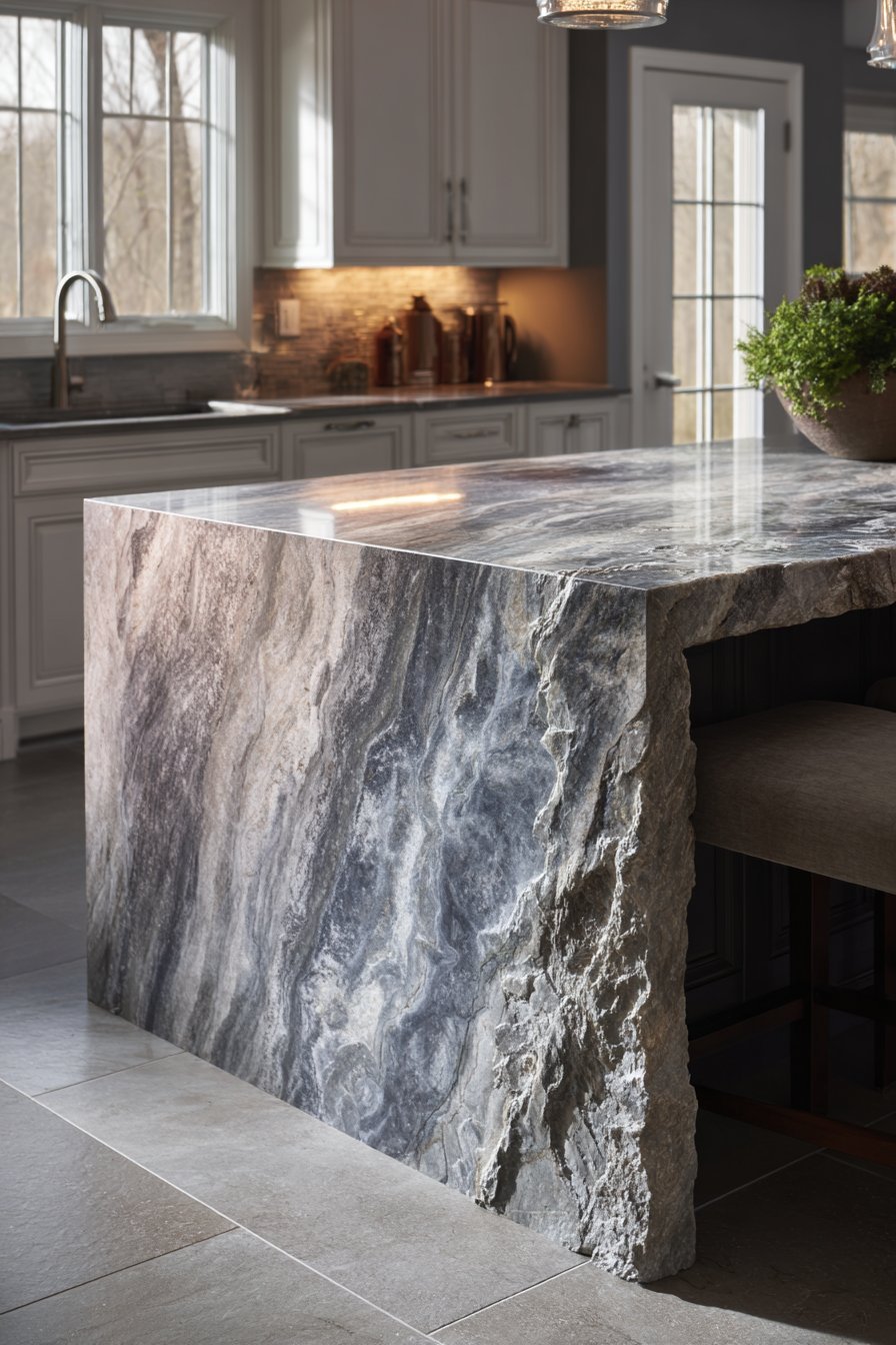Concrete-Look Grey with Granite Island