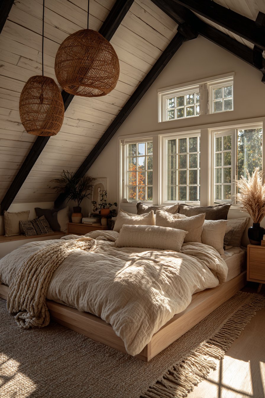 Dramatic Sloped Ceiling with Exposed Beams