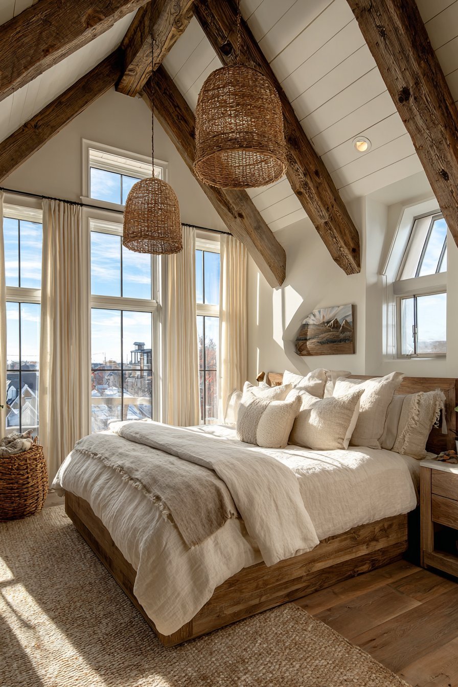 Dramatic Sloped Ceiling with Exposed Beams