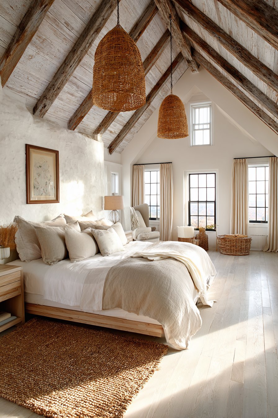 Dramatic Sloped Ceiling with Exposed Beams