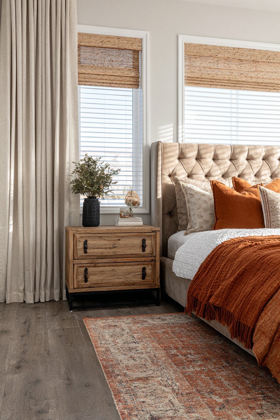 Bamboo Roman Shades with Linen Panels