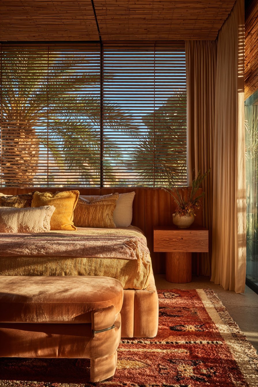 Bamboo Roman Shades with Linen Panels