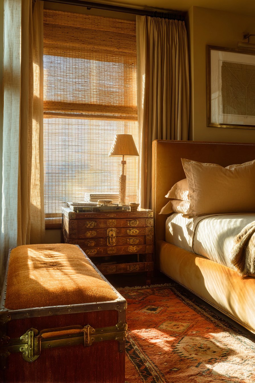 Bamboo Roman Shades with Linen Panels