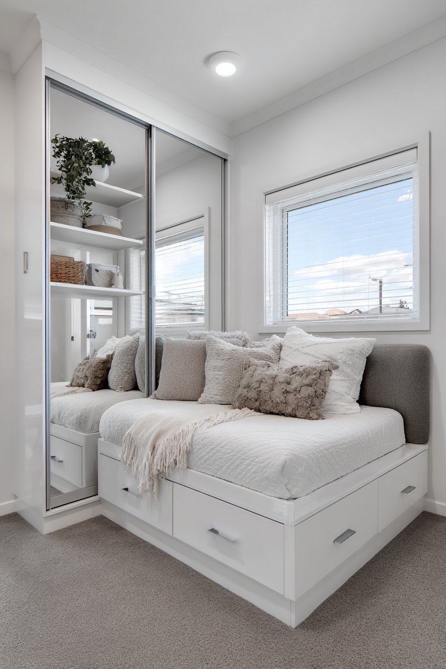 Space-Saving Corner Configuration with Mirrors