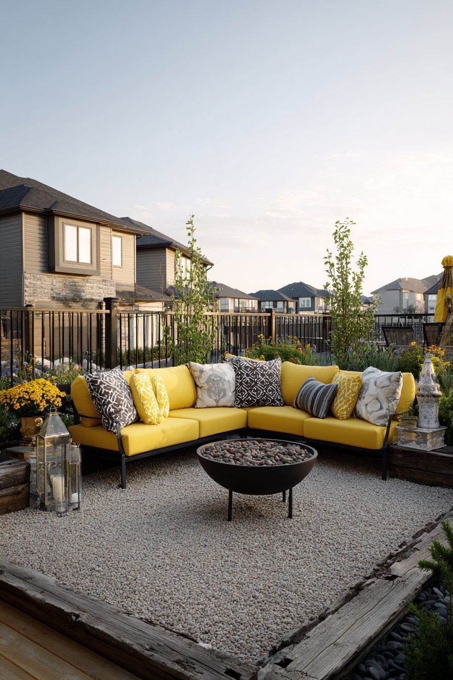 Pea Gravel with Refinished Metal Furniture
