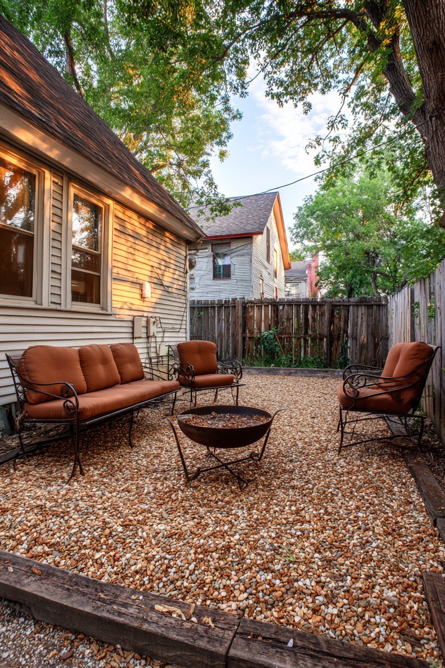 Pea Gravel with Refinished Metal Furniture