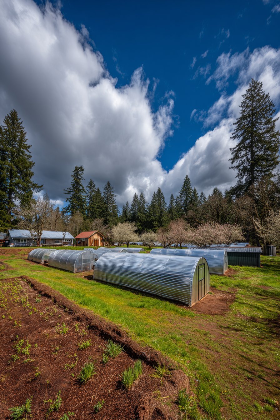 Productive Backyard Orchard with Greenhouse