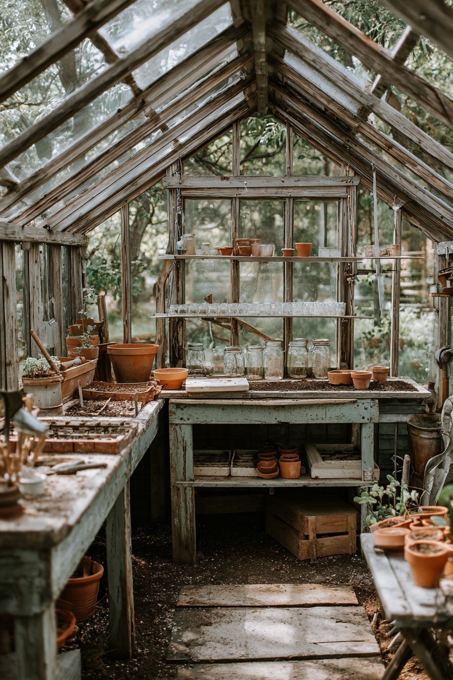 Vintage Wood-Framed Greenhouse