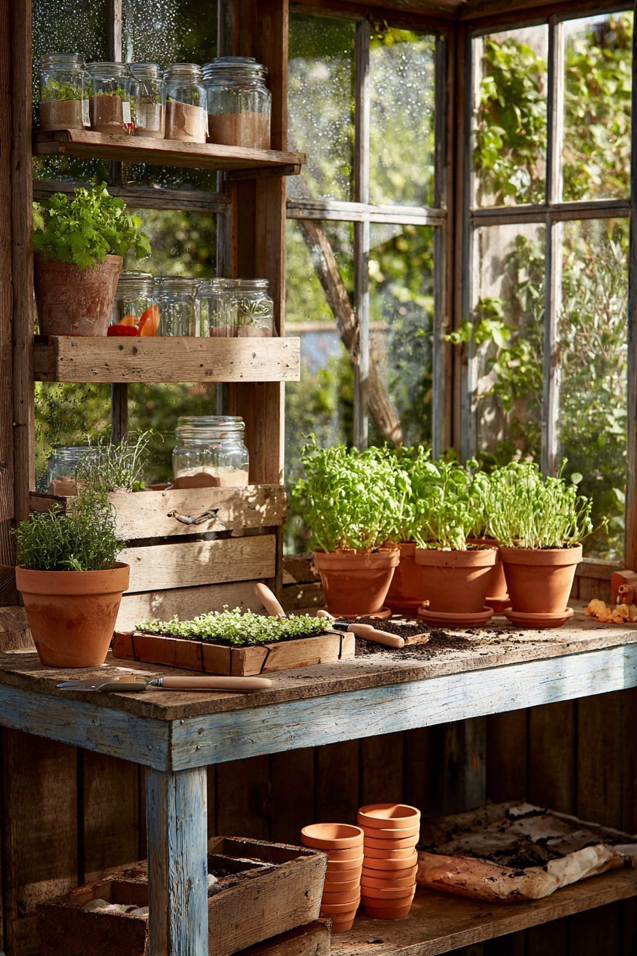 Vintage Wood-Framed Greenhouse