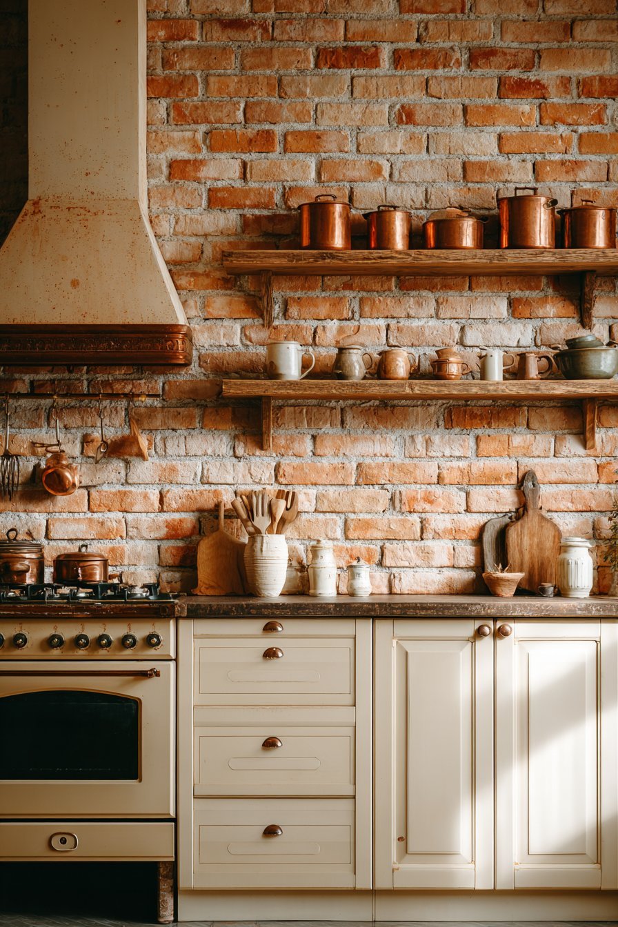 Rustic Brick Accent Wall Kitchen